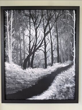 Monochrome Forest Path Home Art Painting - Black & White